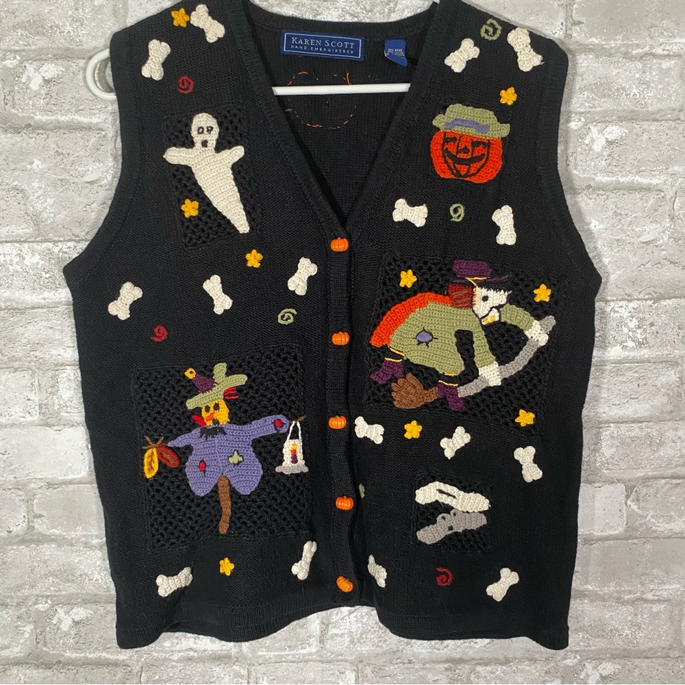 Karen Scott Black Halloween Knit sweater Vest size small